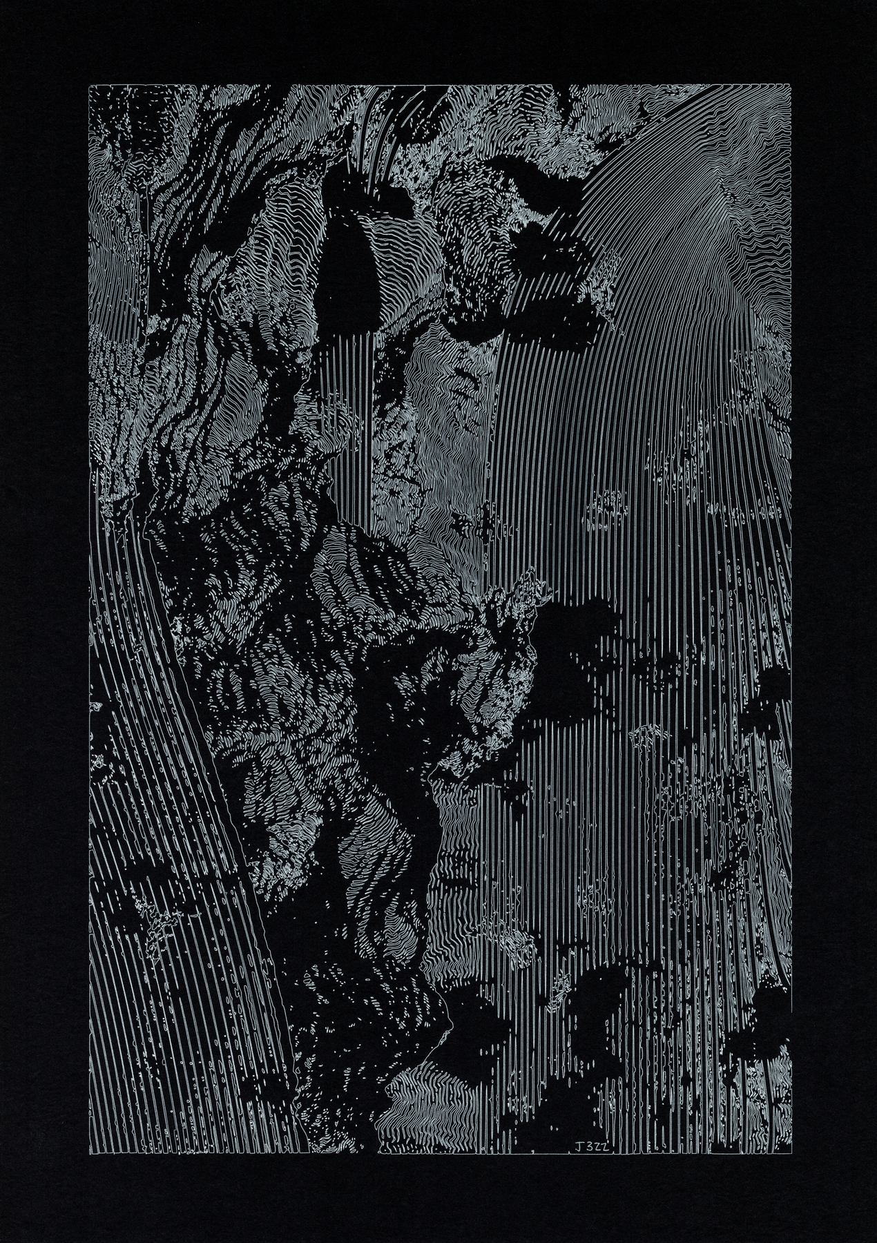 Debris Field — Ink on paper, 29.7 × 42 cm, 2026