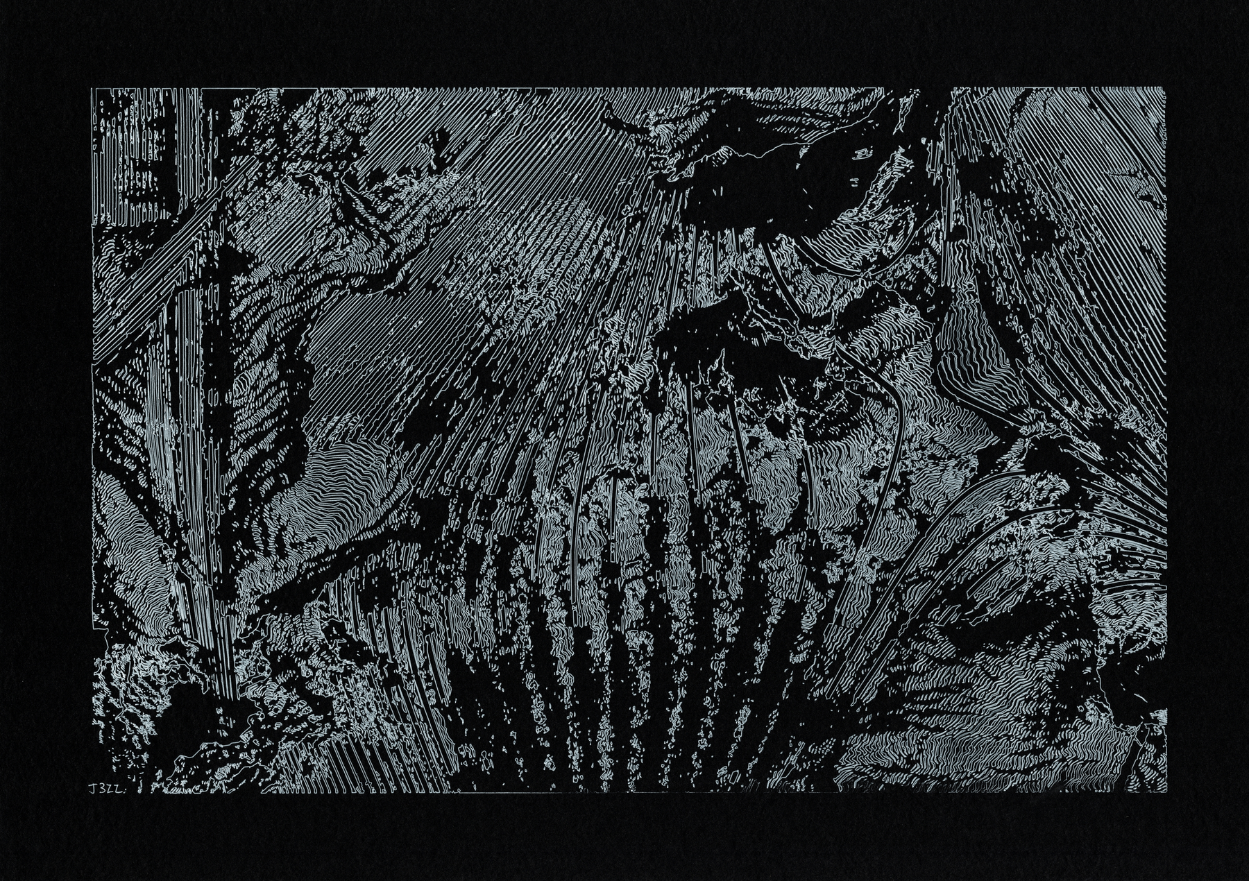 Compressed Time — Ink on paper, 42 × 29.7 cm, 2026