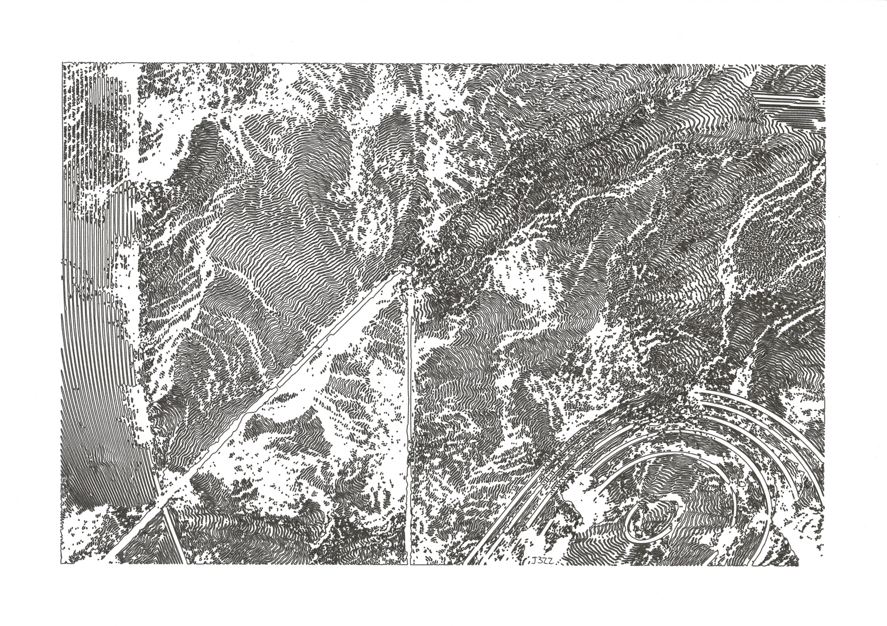 Last Coordinate — Ink on paper, 42 × 29.7 cm, 2026