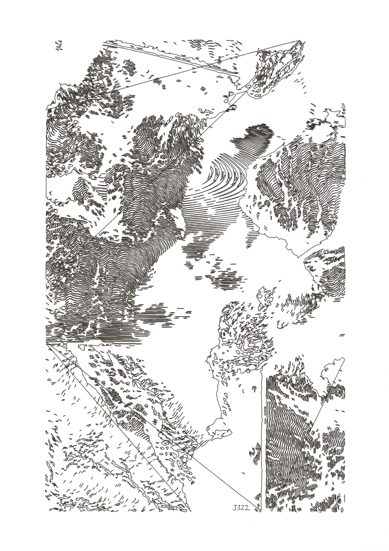 Containment Lines — Ink on paper, 29.7 × 42 cm, 2026